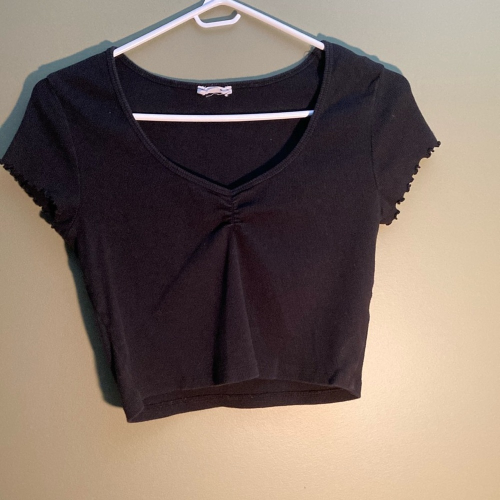 Ardene Black Ruched Crop Top with Cap Sleeves